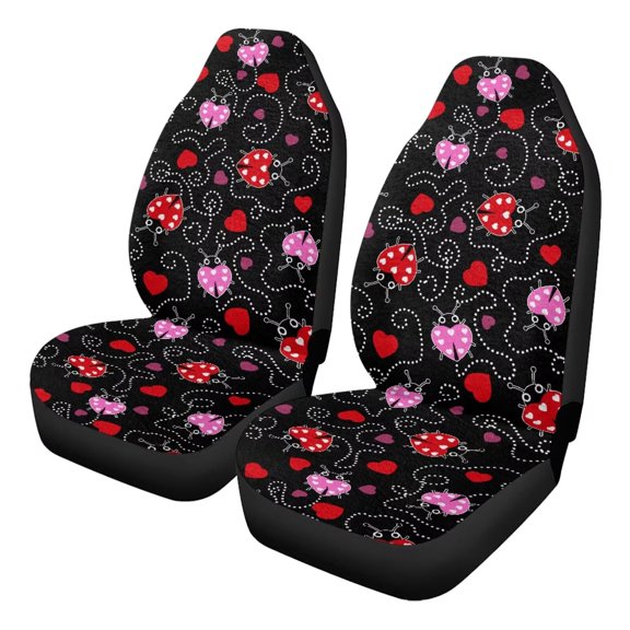 Uorisanigo Car Seat Covers Front Set 2 Packs, Washable Plush Cute Ladybug Seat Covers, Universal Fit Interior Cover for Most Vehicles, Auto Accessories