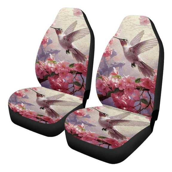 Uorisanigo Car Seat Covers Front Set 2 Packs, Washable Plush Floral Hummingbird Seat Covers, Universal Fit Interior Cover for Most Vehicles, Auto Accessories