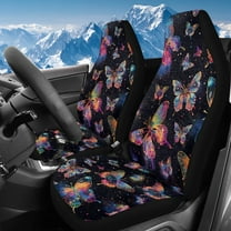 Uorisanigo Car Seat Covers Front Set Colorful Butterfly High Back Bucket Seat Cover Coral Velvet Fabric Seats Covers Fits Most Cars, SUVs, Trucks, and Vans, Car Accessories for Women Men