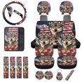 thumbnail image 1 of Uorisanigo Car Seat Covers Full Set American Flag Wolf Flower Steering Wheel Covers Pack of 18 Universal Arm Rest Cover,Shoulder Strap Protector,Hand Brake Gear Shift Cover,Coasters,Keychain, 1 of 7