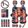 thumbnail image 1 of Uorisanigo Car Seat Covers Full Set Hawaii Palm Tree Sunset Include Steering Wheel Protector/Seat Belt Shoulder Pad/Armrest Cover/Headrest/Shift Knob Handbrake Cover/Coasters/Keychains, 18 Pack, 1 of 7