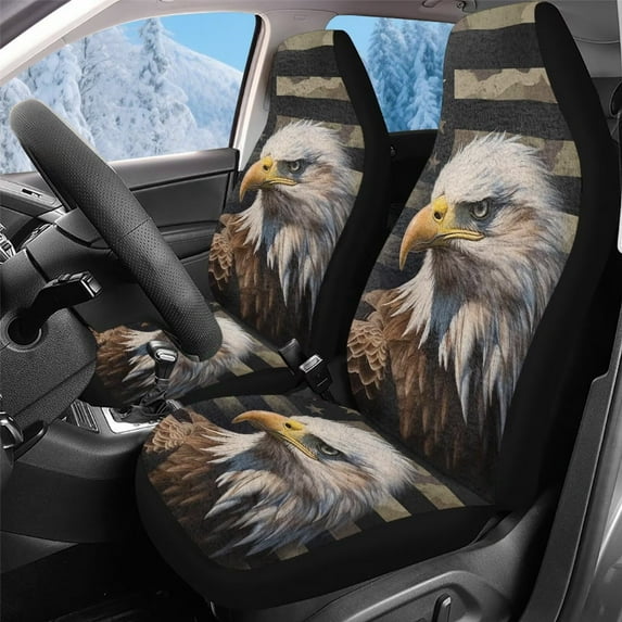 Uorisanigo Car Seat Covers, High-Back 2 Front Set, Bald Eagle American Flag Automotive Seat Protectors Decor, Auto Interior Accessories Cushions, Universal Fit for Most Cars