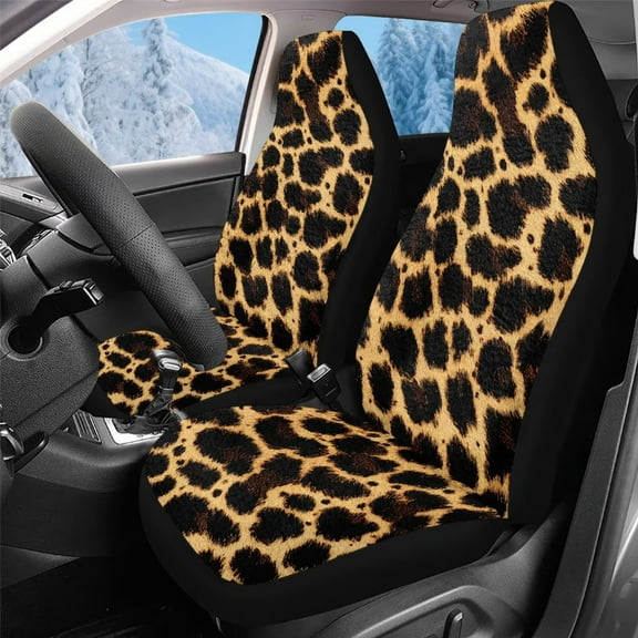 Uorisanigo Car Seat Covers Premium 2-Pack Front Set, Blanket Cloth Leopard Print Seat Covers, All Weather Car Seats Cover Comfort & Protection for Truck,SUV,Sedan,Van