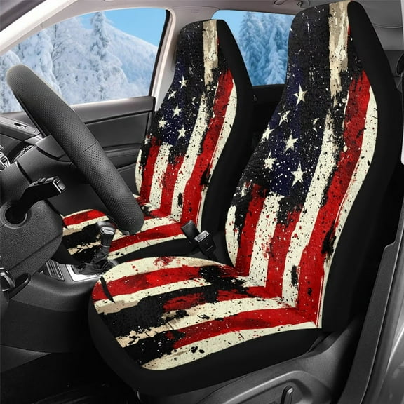 Uorisanigo Car Seat Covers Premium 2-Pack Front Set for Cars Interior Accessories Coral Velvet Cloth Vintage American Flag Car Seat Cover Front Set Universal Fit Cars Trucks and SUV