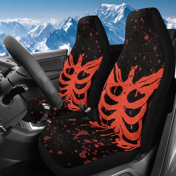 Uorisanigo Car Seat Covers, Red Skull High Back Bucket Seat Cover 2 Front Seats, Fit for Most Cars SUV Sedans Tracks Hatchbacks, Soft Fuzzy Fur Full Wrapping Edge Seats Covers