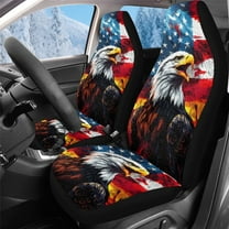 Uorisanigo Car Seat Covers Set of 2 Bald Eagle USA Flag High Back Stretchy Front Seat Protectors Cover Universal Fit for Cars Trucks and SUVs, Soft Plush Coral Velvet Fabric