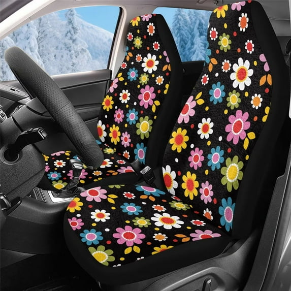 Uorisanigo Car Seat Covers, Set of 2 Car Seat Cover Front Seats Protectors, Colorful Daisy Print Automotive Seats Covers for Most Cars SUVs Sedans, Soft Full Wrapping Edge Cushion Cover