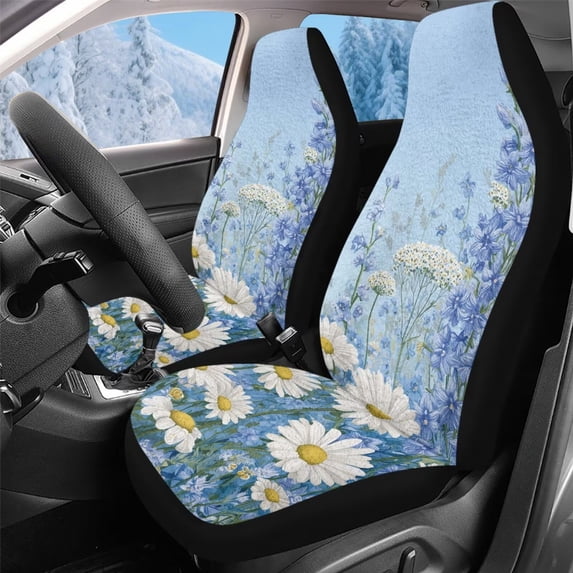 Uorisanigo Car Seat Covers, Soft Comfort 2 Pcs Daisy Print High Back Seat Covers for Cars, SUVs Pick-up Truck, Auto Interior Accessories Cushions, Automotive Accessories