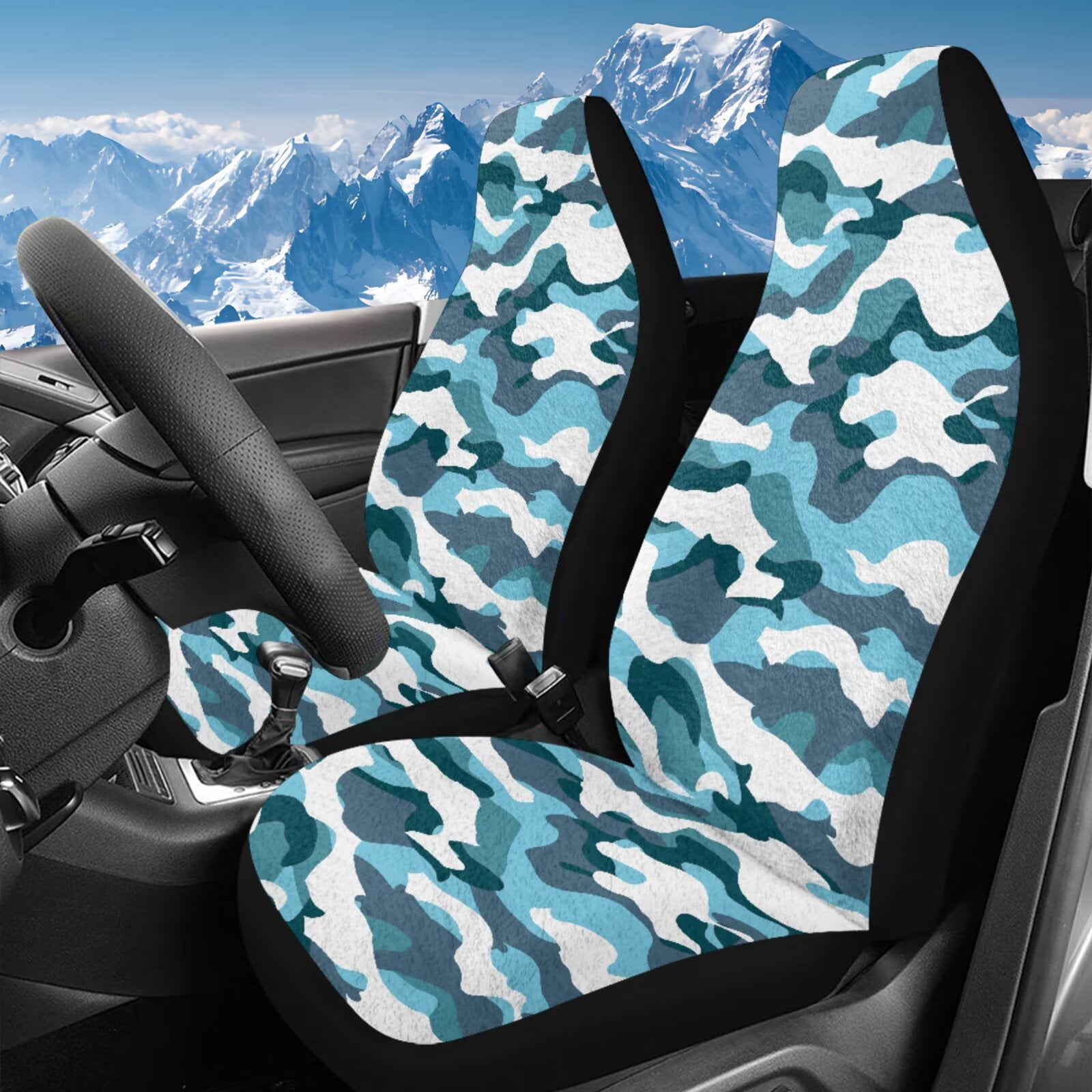Uorisanigo Car Seat Covers Soft Plush Blue Camouflage Highback Front Seat Covers for Cars 2 Pack Automotive Seats Cover Vehicle Interior Decor Protection for Most SUVs Vehicles