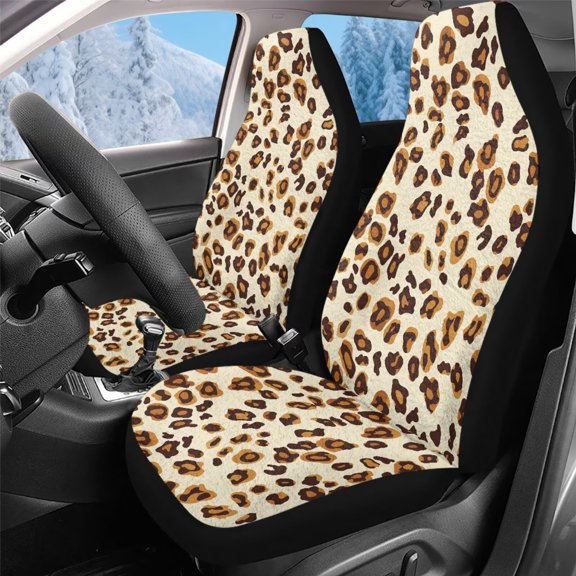 Uorisanigo Car Seat Covers, Soft Plush Front Seat Cover, 2 Pcs, Easy to Install Car Seats Cover Set and Accessories Universal Fit for Auto Trucks Van SUV - Cheetah Leopard Print