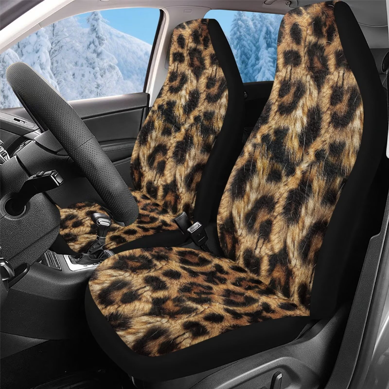 Uorisanigo Car Seat Covers, Split Automotive Cushion Cover, Cheetah Leopard Print Car Cushion Covers 2 Front Seats, Fit for Most Cars SUVs Sedans, Soft Full Wrapping Edge Seats Cover
