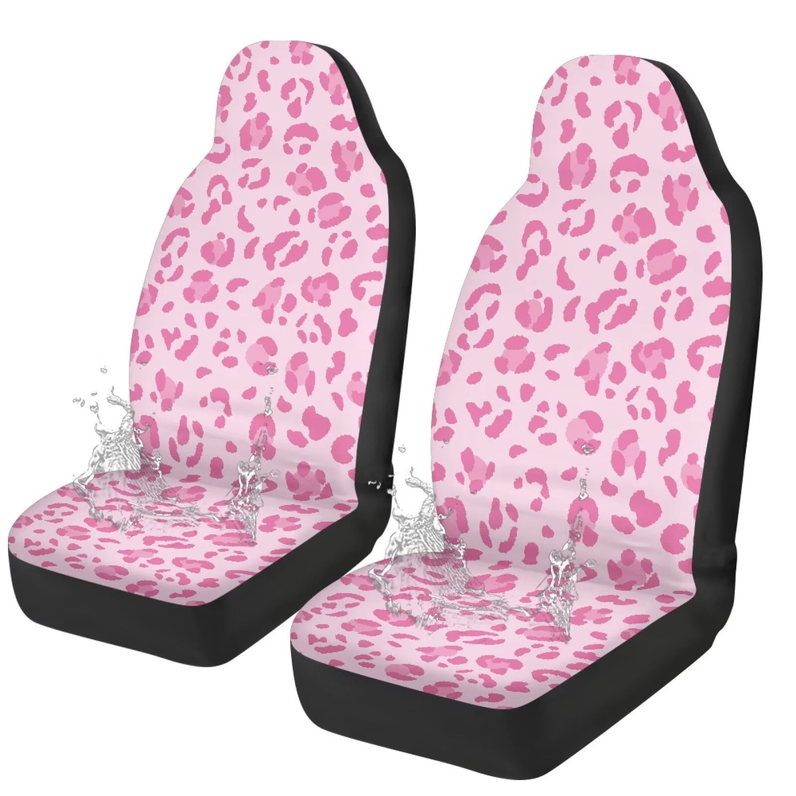 Uorisanigo Car Seat Covers Waterproof Auto Seat Covers Protector Removable Automotive Accessories Universal Front Car Seats Fit Most Cars Women Men, Pink Cheetah Leopard Print