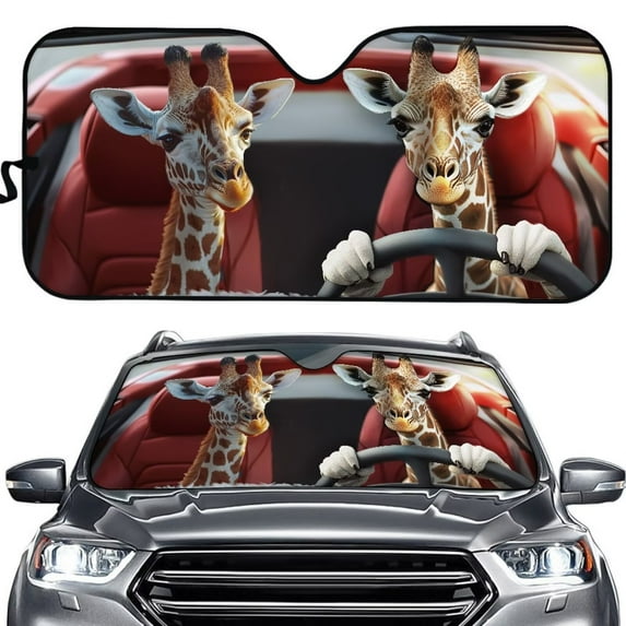 Uorisanigo Car Shade Front Windshield Blocks UV Rays Cute Giraffe Driving Front Car Window Shades Sunlight Resistant Reflective Sun Visor Auto Sunshade Suitable for Car Truck SUV