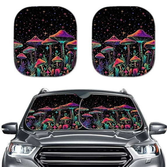 Uorisanigo Car Sun Shad Windshield 2 PCS Aesthetic Mushroom Foldable Car Sun Shade Windshield Blocks Sun Heat Shield Reflector Cover Universal Fit Van Car Sedans SUV