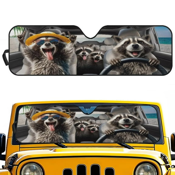 Uorisanigo Car Sun Shade UV Rays & Heat Protection Accessories for Jeep Wrangler, Foldable Raccoon Animal Driving Windshield Shade for 1997-2017 Jeep Wrangler Rubicon Sahara TJ JK JKU 2/4 Doors