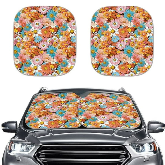 Uorisanigo Car Sun Shade Window Hippie Flower Summer Front Window Visor Shade Wear-Resistant Blocker Sun Visor Shield Heat Reflector Interior Accessories for Women Men(2 Packs)