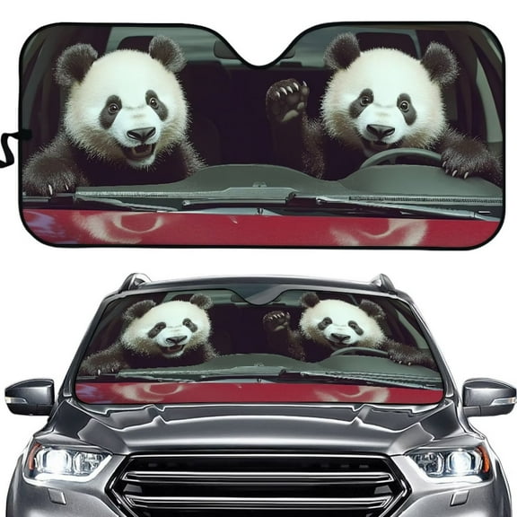 Uorisanigo Car Sun Shade Windshield Cover Cute Panda Driving Blocks UV Rays Car Window Shades for Car Truck SUV Sun Shield Interior Accessories Easy to Install Keeps Vehicle Cool Interior Protector