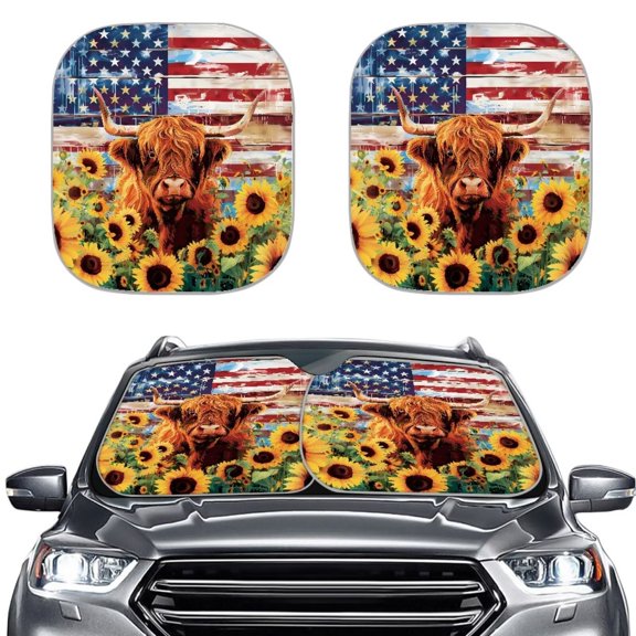 Uorisanigo Car Sun Shade Windshield Retro American Flag Sunflower Rectangular Front Window Visor Shade Pack of 2 Sun Visor Sunlight Protector Car Windshield Sun Shade for Most Cars