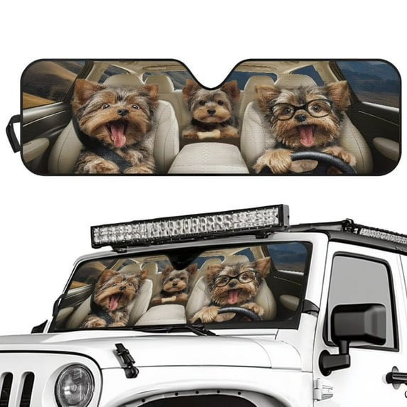 Uorisanigo Car Sun Shade Yorkshire Terrier Animal Print Windshield Sunshade Heat Shield Sunshade Sun Visor Mat Compatible with JK JKU TJ 2 Door / 4 Door(52.95x16.14nches)