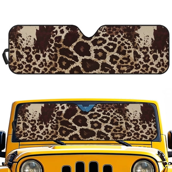 Uorisanigo Car Windshield Sun Shade Compatible with 2024 2025 Jeep Wrangler JL 2/4 Door Accessories, Brown Leopard Print Windshield Cover Window Sunshade Block UV Rays and Sun Heat