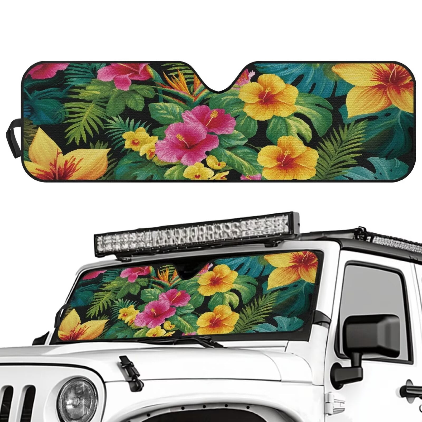 Uorisanigo Car Windshield Sun Shade Compatible with Jeep Wrangler JL JLU 2018-2025 / Jeep Gladiator 2020-2025 Accessories, Window Hawaiian Hibiscus Print Sunshade Keep Car Interior Cooler