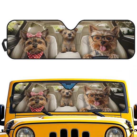 Uorisanigo Car Windshield Sun Shade, Foldable Front Window Shade Blocking Heat and UV Rays , Yorkshire Terrier Driving Auto Sun Heat Shield for Jeep Wrangler TJ JK JKU JL JLU