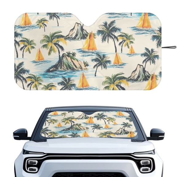 Uorisanigo Car Windshield Sun Shade Summer Coconut Tree Auto Sun Heat Blocker Foldable UV Protection Keep Vehicle Cool Removable Sun Visor Shield for Cars Trucks SUV