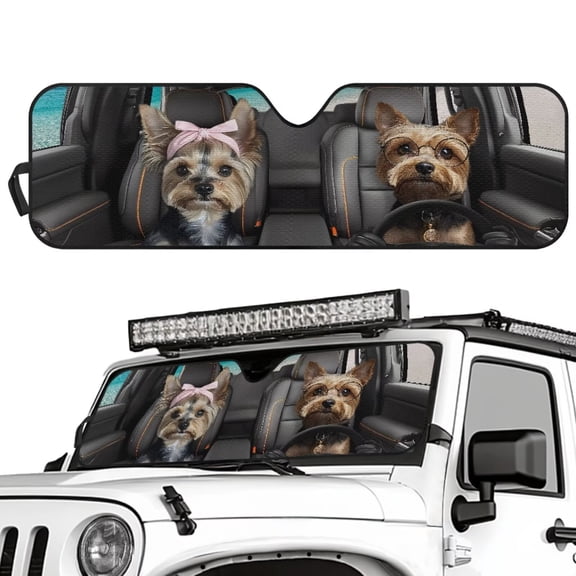 Uorisanigo Car Windshield Sun Shade for Wrangler, Compass, Gladiator & Renegade Accessories, Foldable Yorkshire Terrier Driving Window Sunshade Block UV Rays and Sun Heat - 52.95x16.14 inches