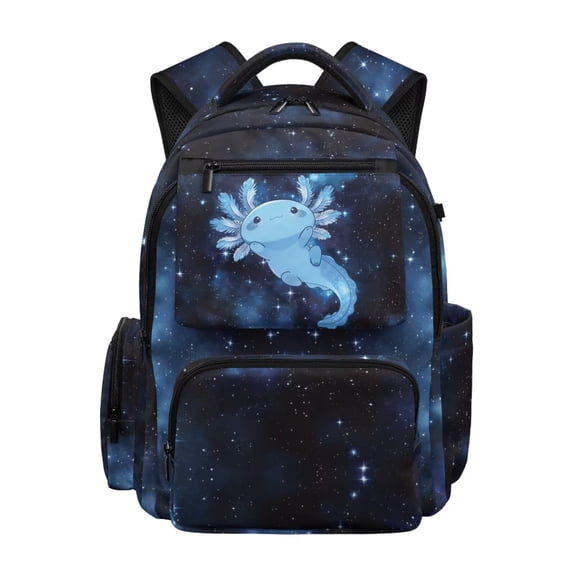 Uorisanigo Casual Backpack for Elementary Kids, Lightweight Blue Galaxy Axolotl Schoolbag with Adjustable Shoulder Straps, Large Capacity Bookbag for Teens Travel Camping