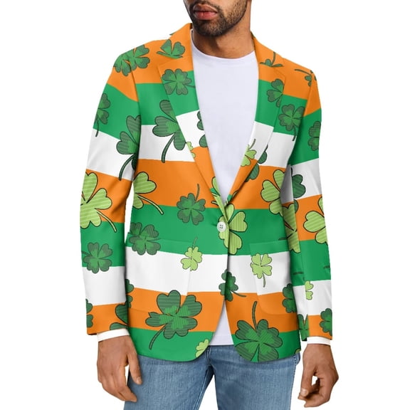 Uorisanigo Casual Suit Jacket for Men Long Sleeve Blazer Suit Jacket Regular Fit Knit Sports Jackets Mens St Patrick Day Outfits, Shamrock Irish Flag, Size M