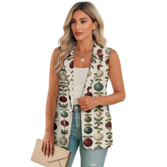Uorisanigo Christmas Ball Waistcoat Vest Women Size 3XL V Neck Sleeveless Women's Suit Vest with Pockets Open Front Blazer Jackets Elegant Christmas Costume Women