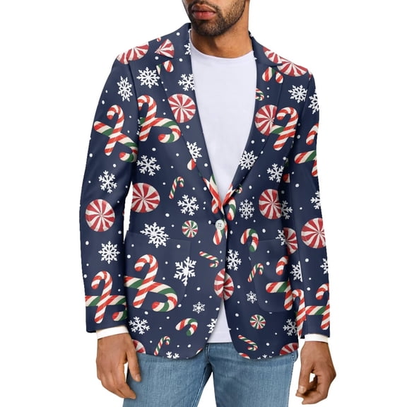Uorisanigo Christmas Candy Cane Casual Blazer for Men Long Sleeve One Button Mens Casual Blazers Regular Fit Size L Soft Lightweight Casual Blazer Jacket Fashion