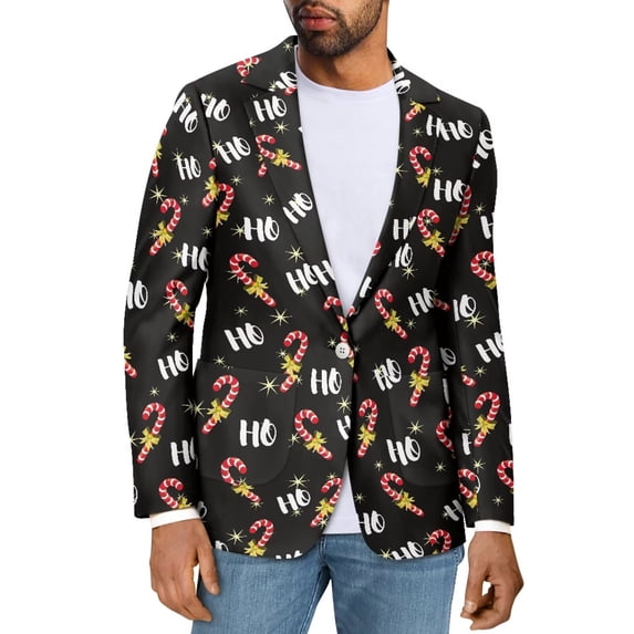 Uorisanigo Christmas Cane Men's Suit Jacket Size XL Long Sleeve Breathable One Button Men's Casual Blazers Sport Coats Regular Fit Soft Daily Blazer Notch Stylish
