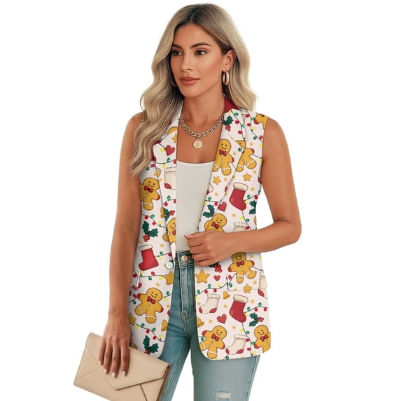 Uorisanigo Christmas Cute Gingerbread Womens Vest Sleeveless Women's Suit Vest with Pockets Size 3XL Open Front Loose Vests Top Casual Outerwear