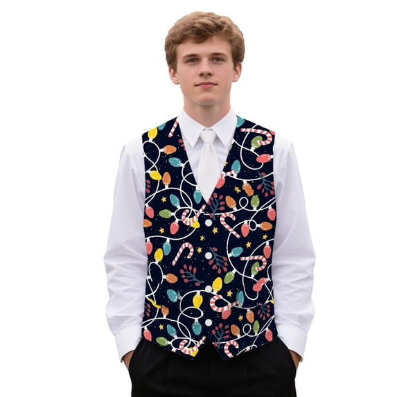 Uorisanigo Christmas Light Mens Vest Size 3XL V Neck Men's Suit Vest Casual Lightweight with Pockets Waistcoat Casual Vests Stylish for Prom