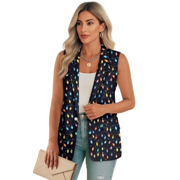 Uorisanigo Christmas Light Strip Women's Long Vest Jacket with Pockets Size 3XL Waistcoat Vest for Women Sleeveless V Neck Waistcoat Vests Casual