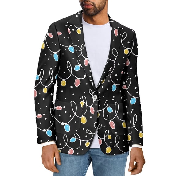 Uorisanigo Christmas Lights Men's Casual Blazer Size XL Long Sleeve Soft Men's Casual Blazers Sport Coats Stretch Comfortable One Button Daily Blazer Notch Stylish