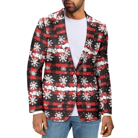 Uorisanigo Christmas Plaid Mens Blazers Soft One Button Mens Knit Blazer Jacket Casual Stretch Size 3XL Lightweight Sport Coat Jacket Fashion Knit for Men