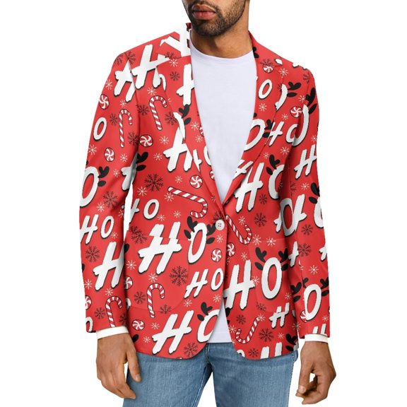Uorisanigo Christmas Red Print Mens Blazer Jacket Size 5XL Regular Fit Long Sleeve Men's Casual Blazer Lightweight Jacket One Button Stretch Daily Blazers Stylish