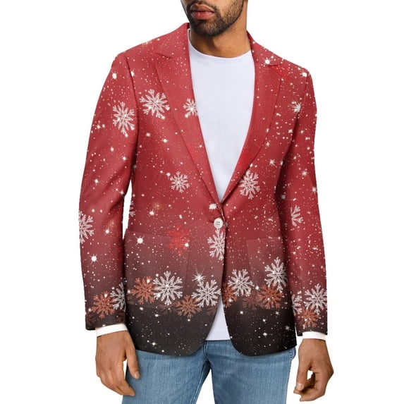 Uorisanigo Christmas Snowflake Print Men's Blazer Casual Stretch Lightweight Mens Casual Blazers Regular Fit Size XL One Button Sport Coat Jacket Fashion Knit