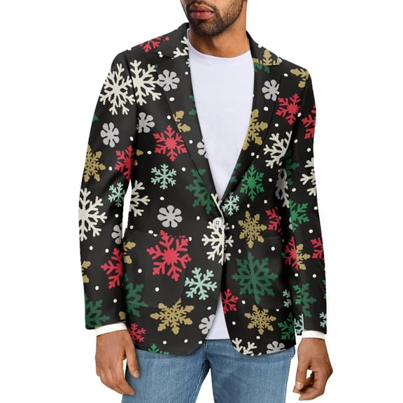 Uorisanigo Christmas Snowflake Print Mens Blazer Jacket Size XL Long Sleeve Regular Fit Men's Casual Blazer Lightweight Jacket One Button Stretch Daily Blazers Stylish