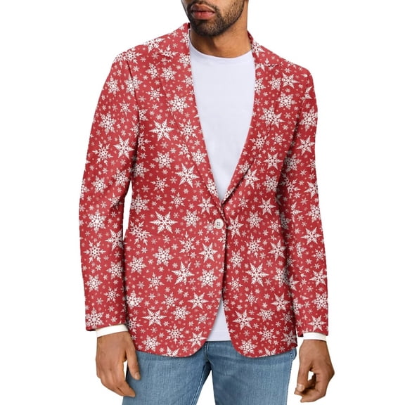 Uorisanigo Christmas Snowflake Print Mens Blazers Size L Comfortable Long Sleeve Mens Casual Dress Jackets Blazers Lightweight One Button Daily Blazer Notch Stylish