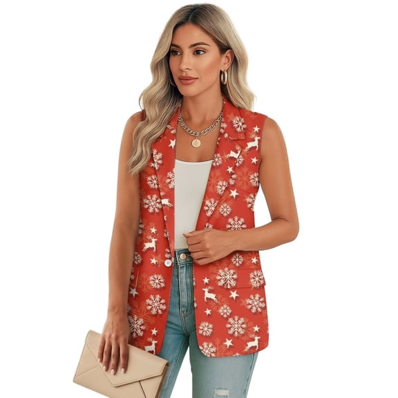 Uorisanigo Christmas Snowflake Reindeer Vests for Women Size L with Pockets Open Front Blazer Vest for Women V Neck Button Down Waistcoat Vest Casual