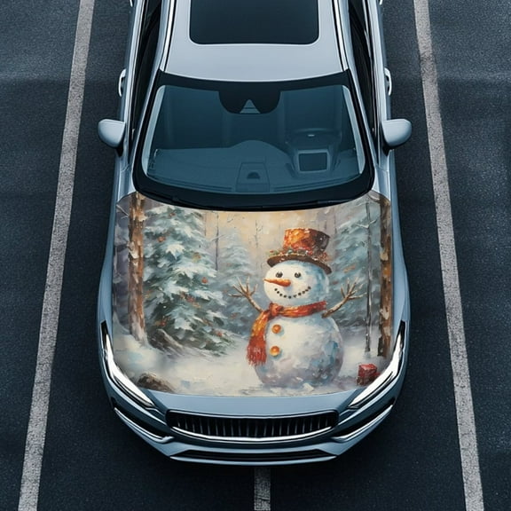 Uorisanigo Christmas Snowman Car Cover Protector Car Heat-Resistant Bonnet Banner Washable Stretch Car Hood Cover Protector for Most Automotive Sedans Trucks Pickup SUVs
