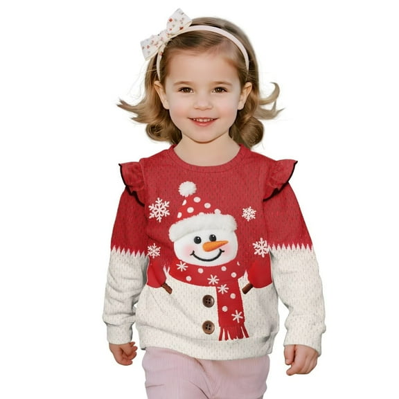 Uorisanigo Christmas Snowman Sweatshirt Size 2-3 Girls Baby Pullover Tops Ruffle Shoulder Sweater Shirts Crewneck Pullover Tops Sweatshirts Fall Winter Sweater
