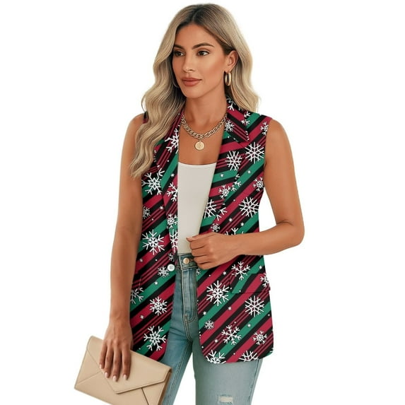 Uorisanigo Christmas Stripe Women's Vest Tops Sleeveless Size S Open Front Women's Suit Vest with Pockets V Neck Vests Blazer Elegant Outerwear