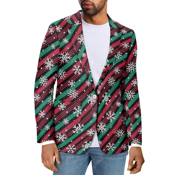 Uorisanigo Christmas Stripes Men's Casual Blazer Size 4XL Long Sleeve Soft Men's Casual Blazers Sport Coats Lightweight Comfortable One Button Daily Blazer Notch Stylish