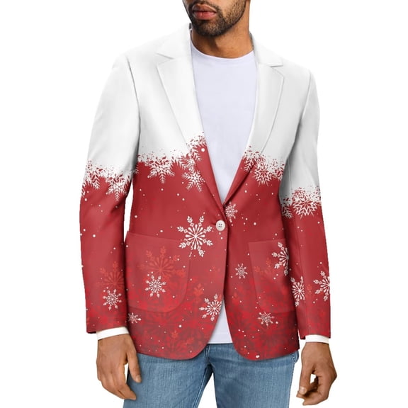Uorisanigo Christmas White Snowflake Men's Casual Blazer Size XS Regular Fit One Button Men's Casual Blazer Lightweight Jacket Soft Long Sleeve Daily Blazers Fashion
