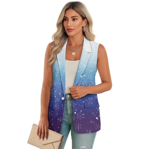 Uorisanigo Christmas White Snowflake Women's Suit Vest Size 2XL Lightweight Sleeveless Women's Suit Vest with Pockets Open Front Blazer Vests Fashion