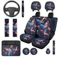 thumbnail image 1 of Uorisanigo Colorful Butterflies 14 Pack Car Seat Covers Full Set Auto Steering Wheel Cover Cars Headrest Cover and Console Cover Auto Seat Belt Cover Water Cup Pad Soft Universal Fit Car SUV, 1 of 6
